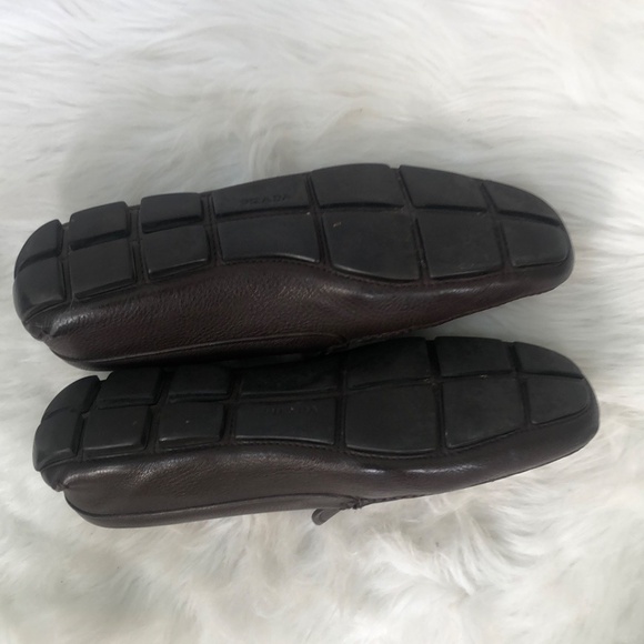 Prada Mens Brown Leather Round Toe Slip On Casual Loafer Shoes Size 10 Coa - Picture 10 of 10